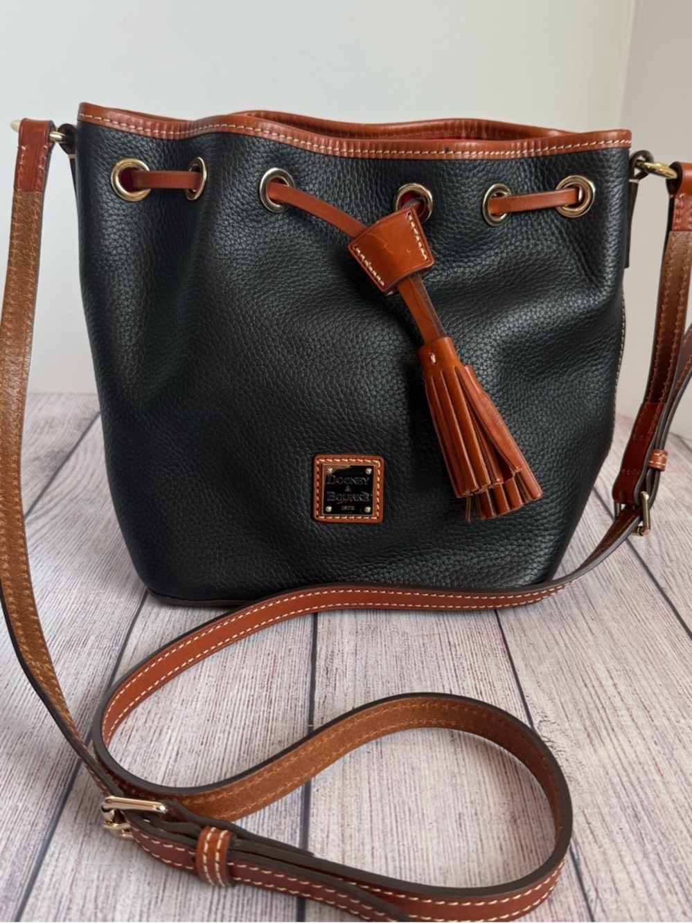 DOONEY & BOURKE Black Leather Pebbled Bucket Bag